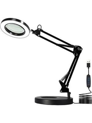 Frefly Store Büyüteçli Masa Lambası USB Güç Bağlantılı 10X Büyütmeli LED Işıklı Masaüstü Lamba 360 Derece Dönebilen Başlıklı Ayarlanabilir Parlaklık Seviyeli Esnek Kollu Çalışma Lambası | FLB06
