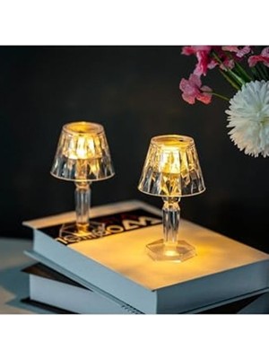Frefly Store Pilli Projeksiyon Abajur, 12 cm Boyutunda Kristal Elmas Masa Lambası