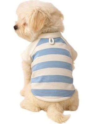Frefly Store Mavi Beyaz Çizgili Pamuk Kedi ve Köpek T-Shirt - Basic Model