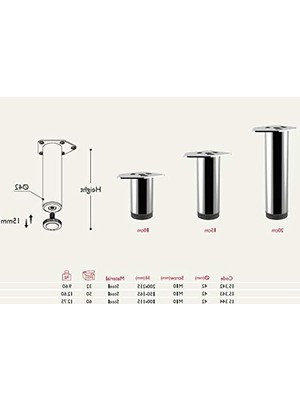 Frefly Store Siyah Metal Mobilya Ayağı, 42MM Çapında, 5cm Yükseklikte, 4 Adet Set