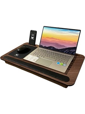 Frefly Store Minderli Laptop Sehpası - Telefon ve Tablet Bölmeli Çalışma Masası, Antik Meşe Renk
