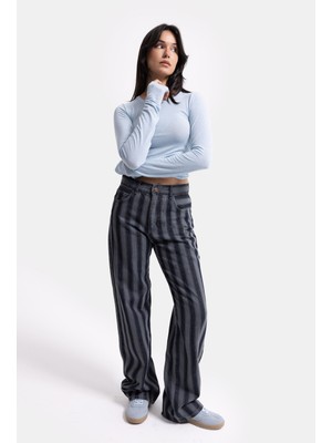 It's Basic Kadın Mavi Çizgili 1W6-7 Loose Fit Özel Kumaş Tasarım Denim Jean