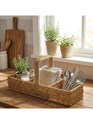 Frefly Store 40X13X17 cm Ölçülerinde 3 Bölmeli Hasır Sepet, Çok Amaçlı Organizer