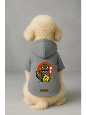Frefly Store Baskılı Içi Polarlı Köpek ve Kedi Kıyafeti & Elbisesi - Gri Renk Kapüşonlu Hoodie B6FE4 6xl