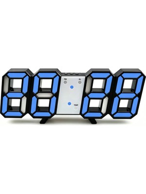 Silabor Dekoratif Dijital LED Masa Duvar Saati 3D Dijital Saat Çalar Saat LED Elektronik Saat Siyah Kasa Mavi Işık