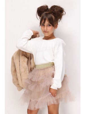 Le Mabelle Beyaz  Tül Yaka Detaylı Kız Çocuk Sweatshirt - Zora