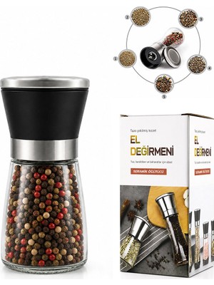 Altaylar Tedarik Hand Grınder Küçük Cam Hazneli - Pls.kapaklı - Krom Belli Tuz - Baharat Öğütücü