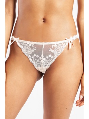 Hace Bazaar Golshan Giselle Mini String, Kadın Güpürlü Saten Ekru String Külot