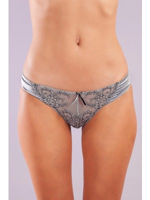 Hace Bazaar Golshan Giselle Mini Slip, Kadın Güpürlü Saten Gri Külot