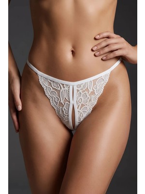 Hace Bazaar Beyaz Dantel Detaylı Özel Bölgesi Açık Kadın String Külot TM1419 -Hcb