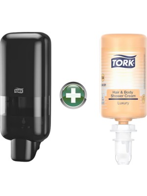 Tork S4 Siyah Sabun ve Dezenfektan Dispenseri 564508 + 1 L Luxury Sabun 424661 Hediyeli