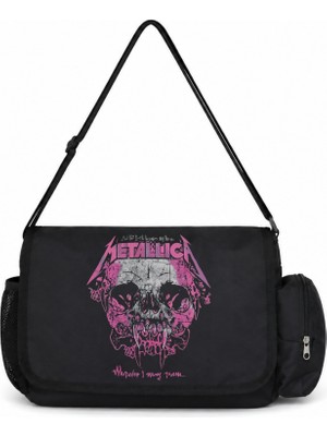 Sevbano Metallica Rock Metal Müzik Grubu Baskılı Unisex Okul, Spor, Ofis Çok Amaçlı Postacı Çantası