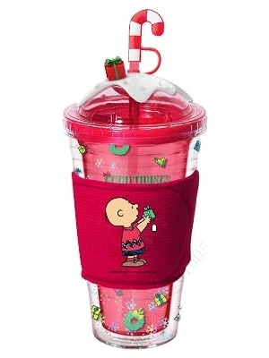 Gndz Home Mınıso Snoopy Lisanslı Yılbaşı Koleksiyonu Çift Cidarlı Tutacaklı Plastik Şişe (480ML) - Kırmızı