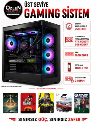 Özlen XL23 RYZEN 5 7500X3D RTX 5060 Tİ 8GB 16GB DDR5 RAM 1TB M.2 SSD Üst Seviye Oyuncu Bilgisayarı