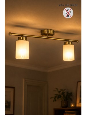 Bamyum Tiny Beyaz Cam Ikili Plafonyer Çubuk Caka Retro Restoran Salon Aydınlatma