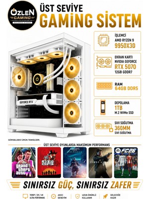 Özlen XXL7 RYZEN 9 9950X3D RTX 5070 12GB 64GB DDR5 RAM 1TB M.2 SSD Üst Seviye Oyuncu Bilgisayarı
