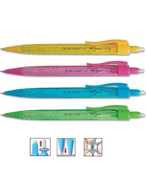 Faber-Castell Tri Click 1363 Versatil 0.7 mm Ergonomik Kalem  Mavi, Pembe, Yeşil, Mor Renkler