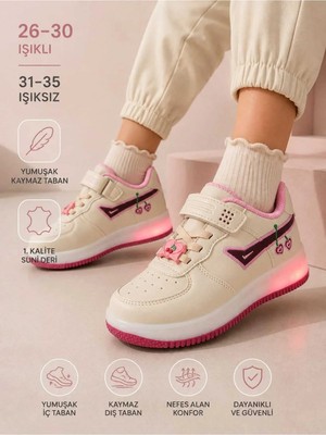 Slipcat Çocuk Işıklı Okul Günlük Spor Ayakkabı Cırt Cırtlı Kaymaz Taban Günlük Rahat Sneaker