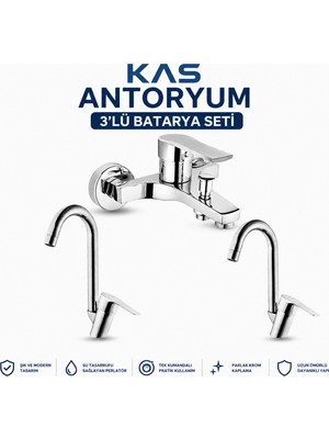 Kas Antoryum Üçlü Batarya Seti Banyo / Mutfak / Lavabo Bataryaları