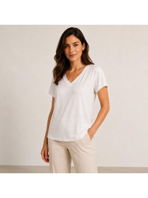Asl Woman Kadın V Yaka Kısa Kollu Tshirt