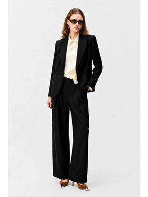 adL Pileli Rayon Bol Paça Pantolon Siyah 15345243003