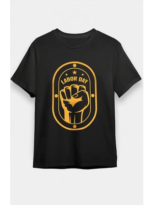 Hace Bazaar 1 Mayıs Labor Day Emekçi Temalı Baskılı Oversize Bisiklet Yaka T-Shirt - Siyah