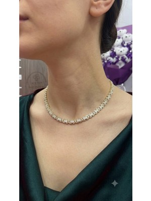 Bymiel Gold Renk Taşlı Bizans Zincir Kadın Choker Kolye