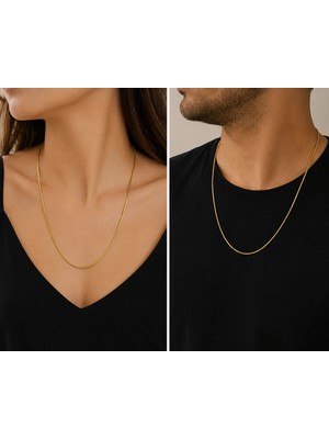 Bymiel Gold Renk Yassı Yılan Zincir Kolye – 316L Paslanmaz Çelik Minimal Tasarım