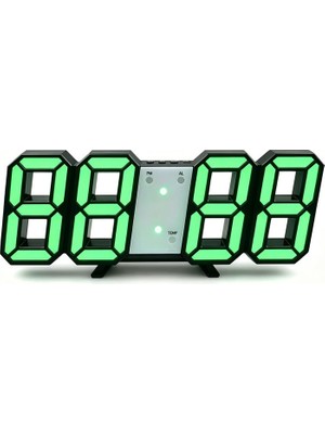 Belirtilmemiş Dekoratif Dijital LED Masa Duvar Saati 3D Dijital Saat Çalar Saat LED Elektronik Saat Siyah Kasa Yeşil Işık