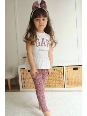 Morbella Gepp Baskılı Kız Çocuk Peplum Tişört ve Çiçekli Tayt Takımı - 3'lü Se