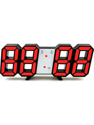 Silabor Dekoratif Dijital LED Masa Duvar Saati 3D Dijital Saat Çalar Saat LED Elektronik Saat Siyah Kasa Kırmızı Işık