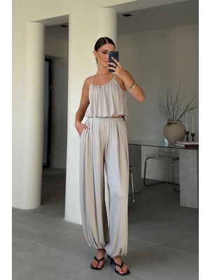Magarde Bluz Şalvar Pantolon Modal  Takım- Bej