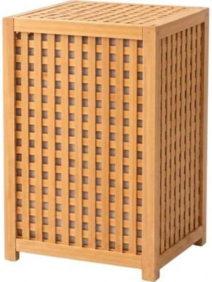 Go İthalat Kalın Ahşap Bambu Kumaş Çantalı Kirli Çamaşır Sepeti 40x40x58 cm.