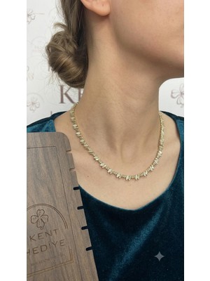 Bymiel Gold Renk Mekik Model Zirkon Taşlı Kadın Gerdanlık Kolye