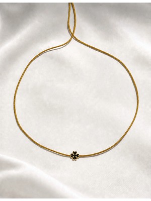 Femenino Lak Kaplama Gold Yonca Uçlu Şans Choker Kolye - Kararma Yapmaz