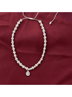 Femenino Doğal Inci Detaylı Ayarlanabilir Istridye Uçlu Choker Kolye