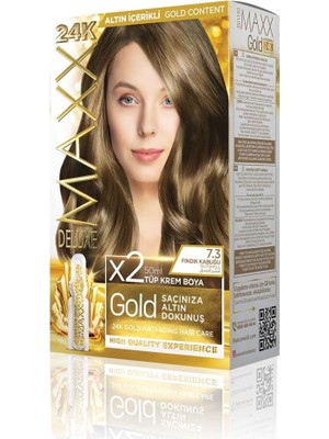 Gndz Home Maxx Deluxe Gold Serisi 24K Altın Parçacıklı Serum ile 1 Kutu 2 x 50 ml ve Geliştiriciler Saç Boyası (Fındık Kabuğu 7.3)