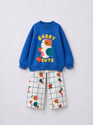 Hyggestylez Berry Cute Renkli Kız Çocuk Alt Üst Takım Mavi