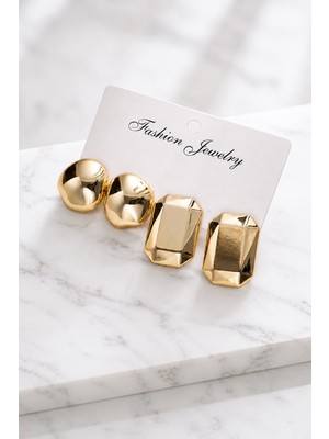Trend Collection Altın Renk Büyük Boy Modern Ikili Küpe Seti (2cm)