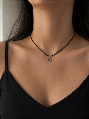 Femenino Ay Yıldız Figürlü Siyah Ip Uniseks Choker Kolye