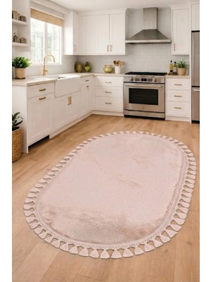 Modernsoft Luxasoft Pudra Oval Makinede Yıkanabilir Kaymaz Tabanlı Yumuşak Yüzeyli Mutfak Halısı