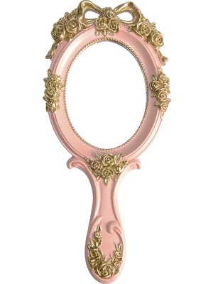 Gndz Home Nerien El Aynası Makyaj Aynası Seyahat Prenses Metal Kozmetik Aynası Taşınabilir Oval Kabartmalı Gül Aynaları Dekoratif Masa Kız Öğrenci Vintage Güzel Saplı Aynalar Pembe-3