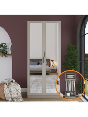Rani Mobilya Rani BA367 Gardırop 2 Kapaklı Raflı Askılı Elbise Dolabı Kumtaşı