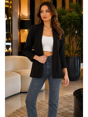 Trend Butik Burada Şal Yaka Kıvırmalı Kol Günlük ve Ofis Şık Ceket