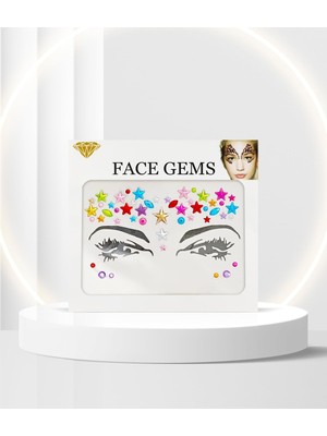 Gndz Home Renkli Yıldızlar Kendinden Yapışkanlı Yüz Taşı, Makyaj Taşı, Kına, Festival, Konser, Face Gems