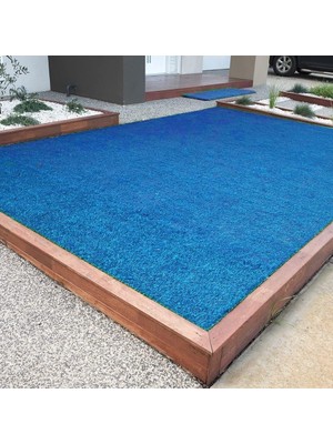 Kesme Suni Yapay Mavi Çim Halı 7 mm Balkon Teras Bahçe Dekoratif Kaymaz 200X750 cm