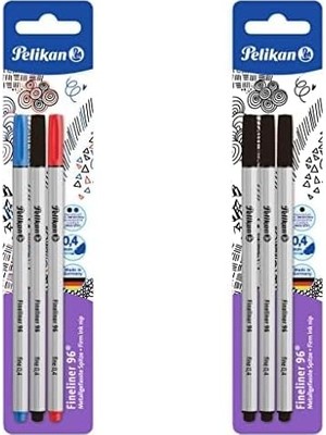 Fineliner 96, 3 Adet Blister Ambalajda 2'li (Siyah+ Siyah Kırmızı Mavi)