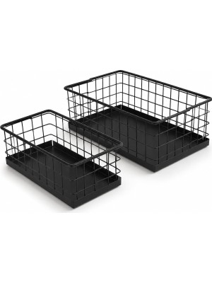 2'li Metal Sepet Organizer, Siyah Tel Saklama Sepeti, Paslanmaz Çok Amaçlı Mutfak Banyo Ofis Dola
