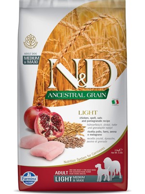 Gndz Home Farmina Pet Foods N&d Ancestral Grain Kuru Köpek Maması, Light Tavuk, Kılçıksız Buğday, Yulaf ve Narlı, Yetişkin Medium ve Maxi, 2.5 kg