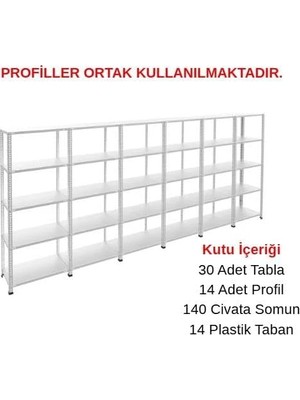 5 Katlı 6'li Galvaniz Çelik Raf - Depo, Arşiv, Kiler, Dosya, Market Rafı 43X60 cm 200 cm 0.70 mm